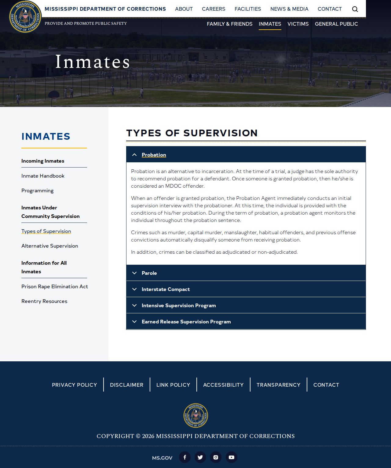 Oktibbeha County release date distinctions for ERS parole and discharge