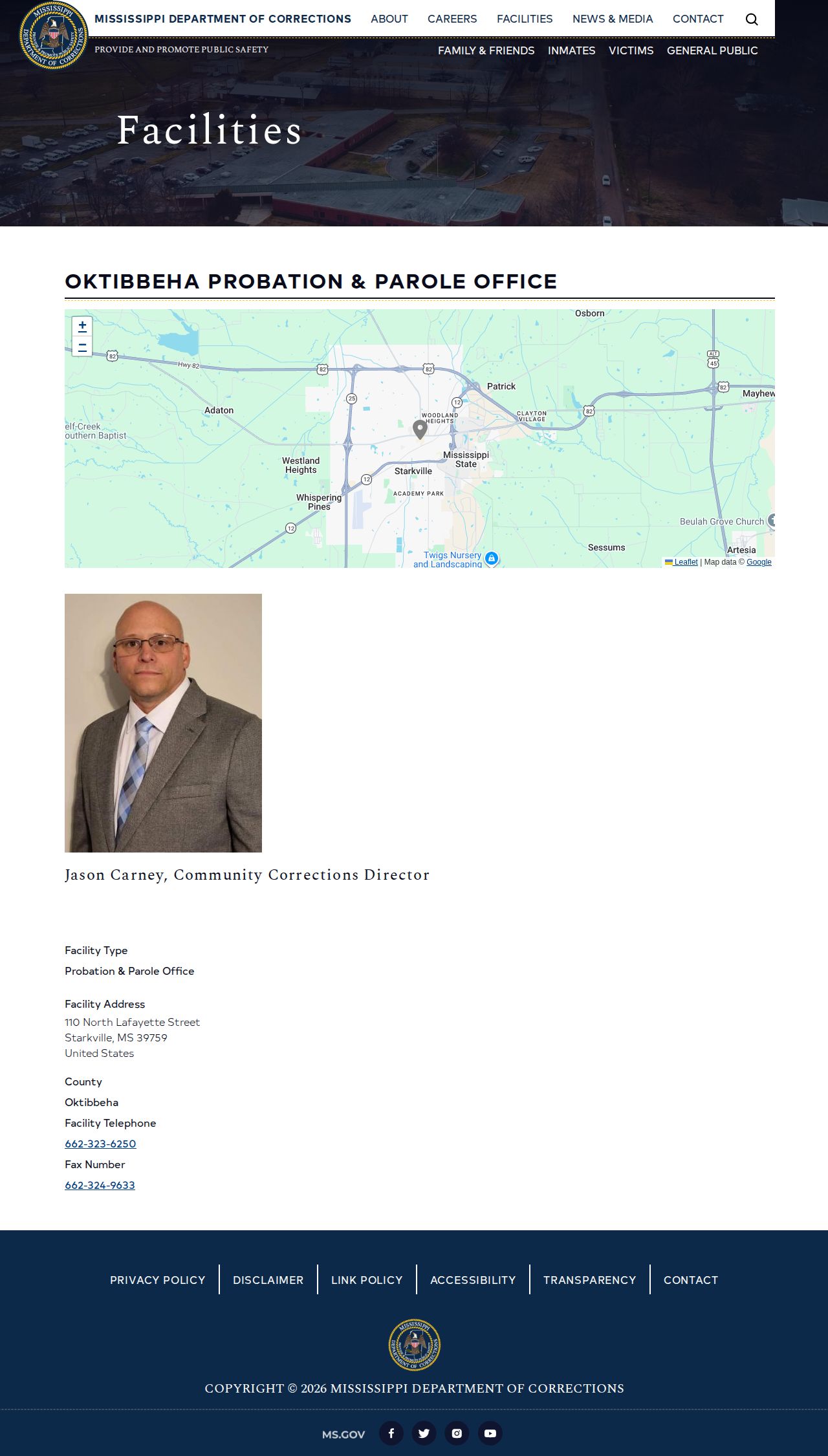 Oktibbeha County parole and probation office contact page