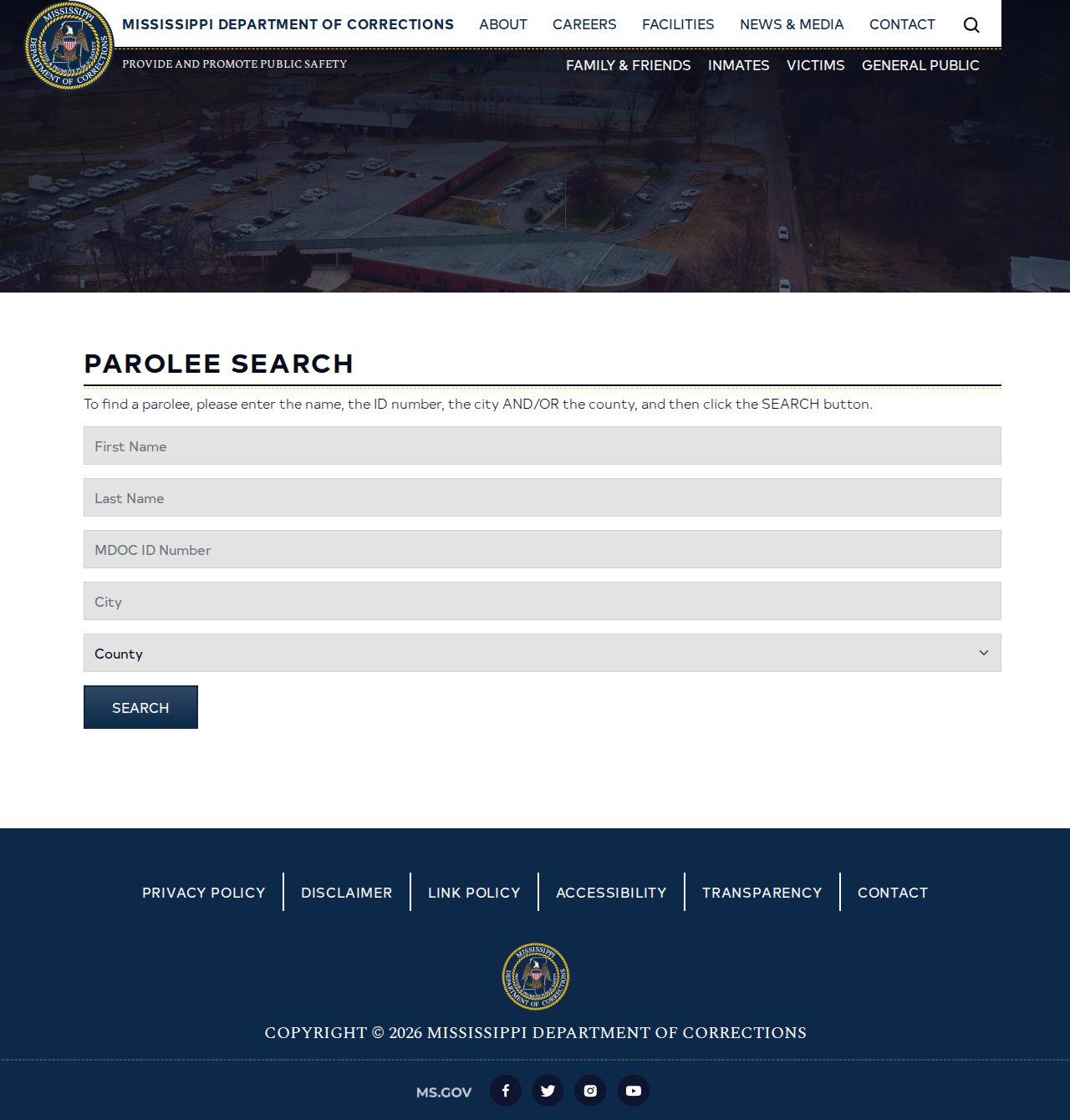 Oktibbeha County parole and probation search fields