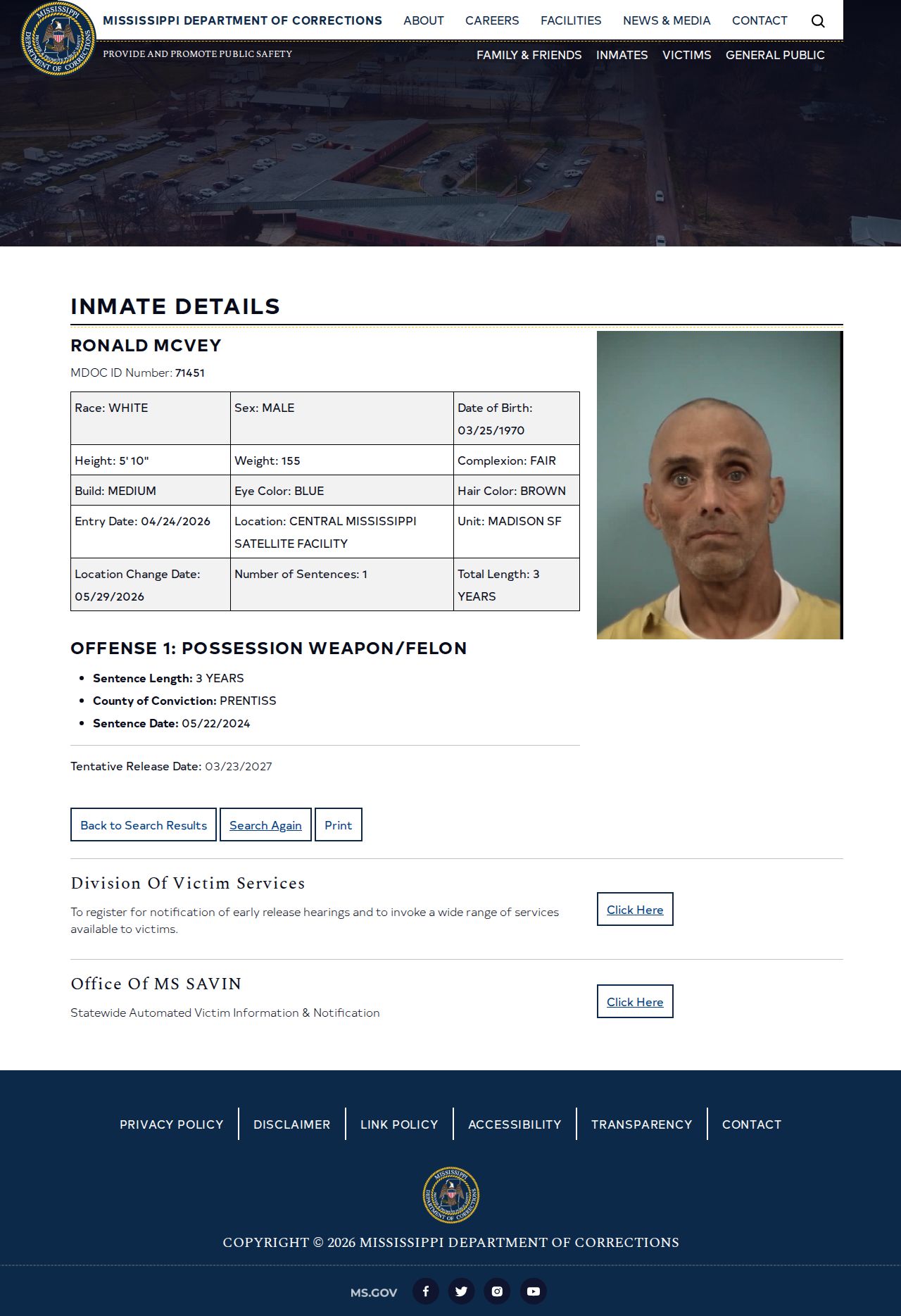 Oktibbeha County inmate projected release date result layout example