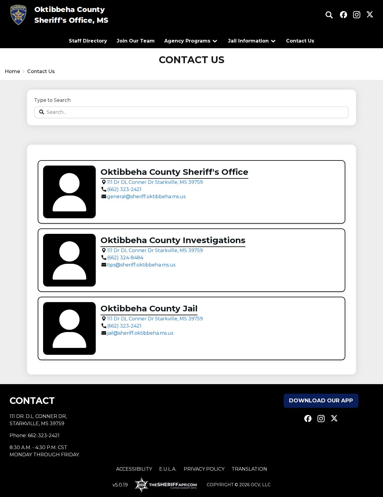 Oktibbeha County Jail release records contact and office hours