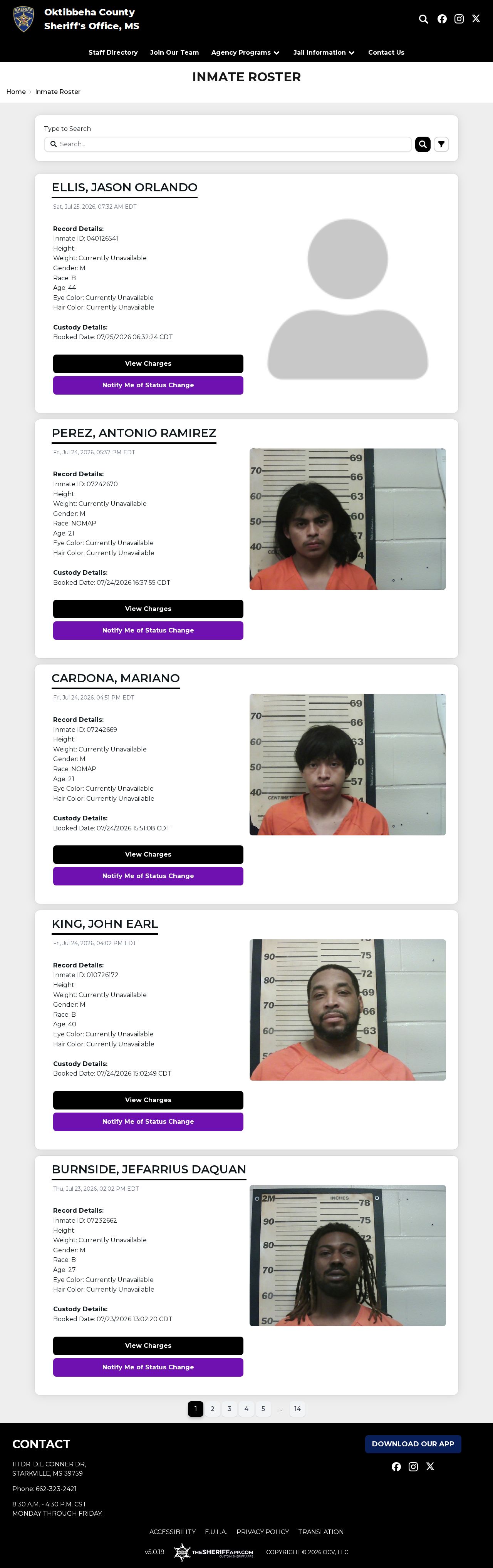Oktibbeha County Jail current roster rather than released inmate records